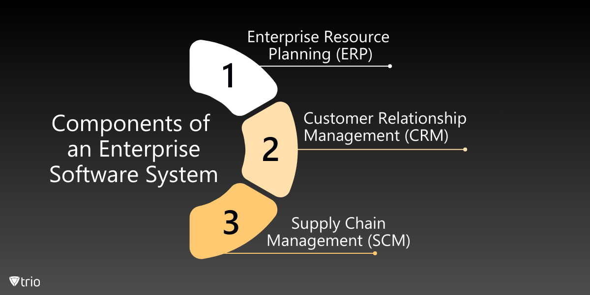Infographic of 3 components of an enterprise software system