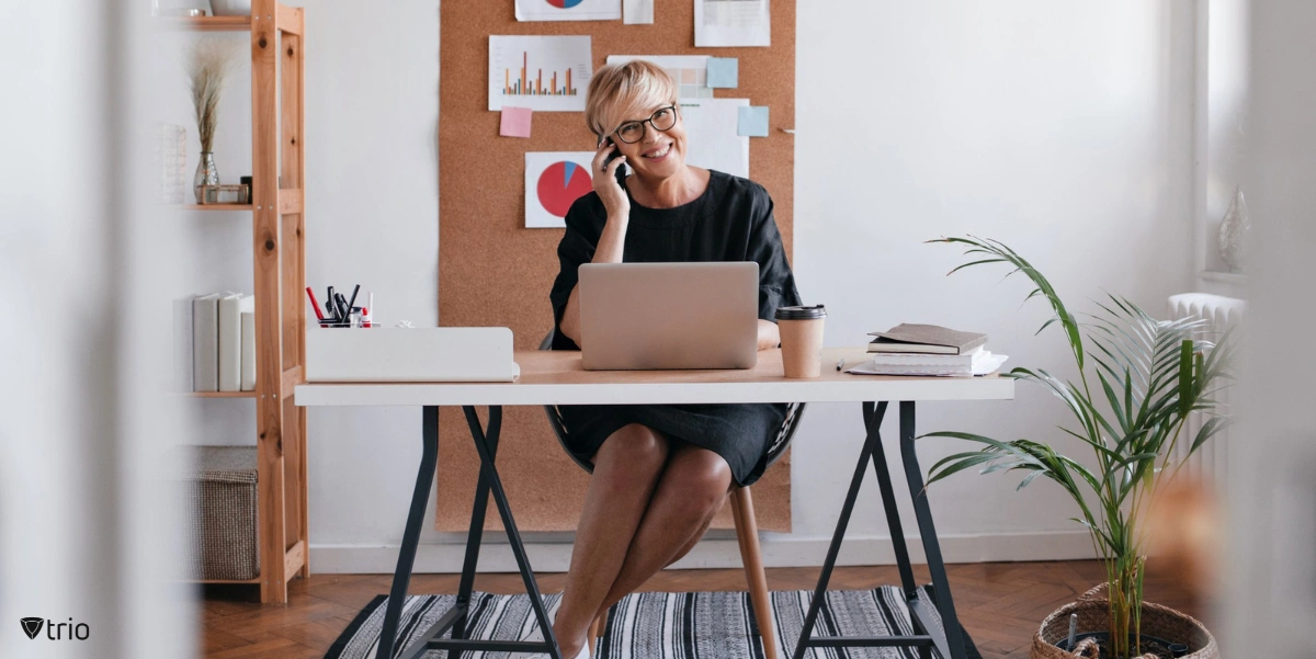 Employee working from home at her home office