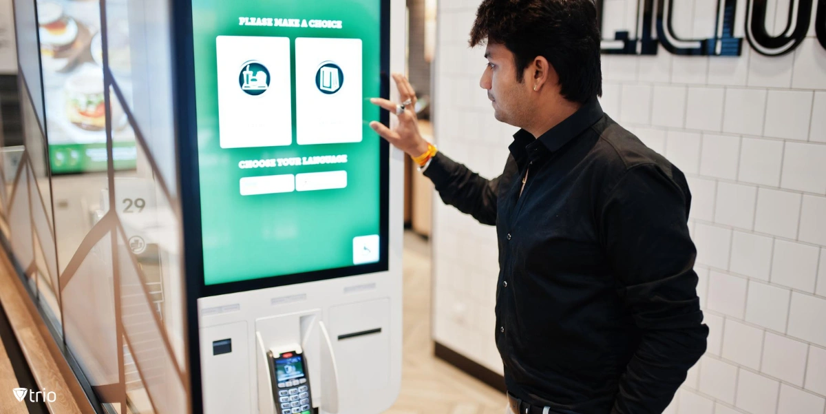 Man using a public kiosk with Single App Mode