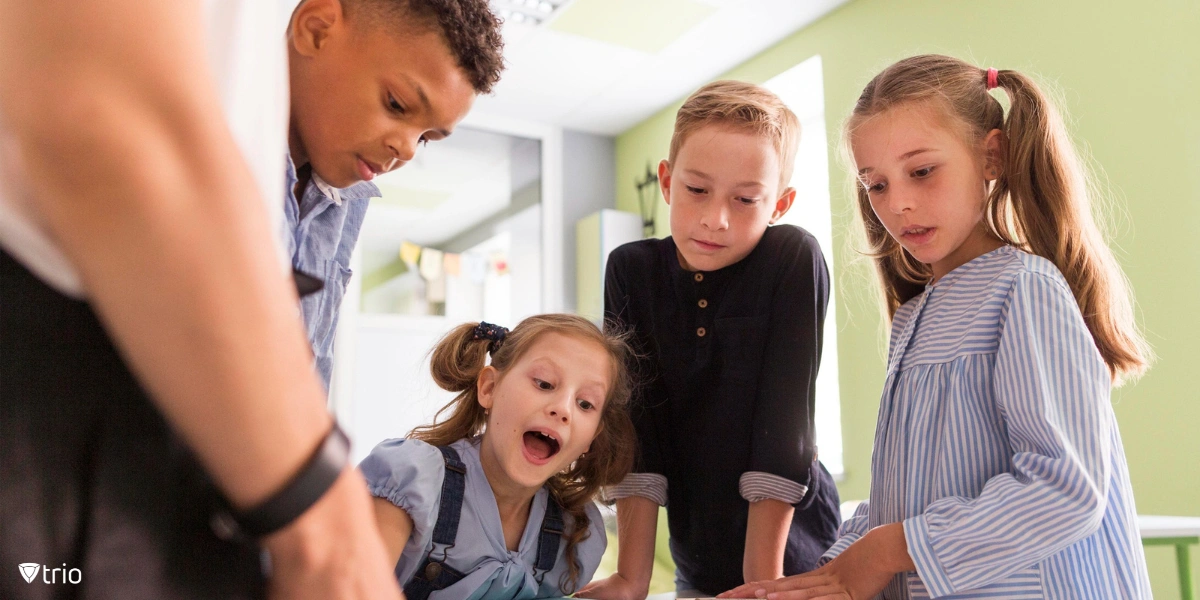 Children doing group activity as a solution to decrease screen time in schools