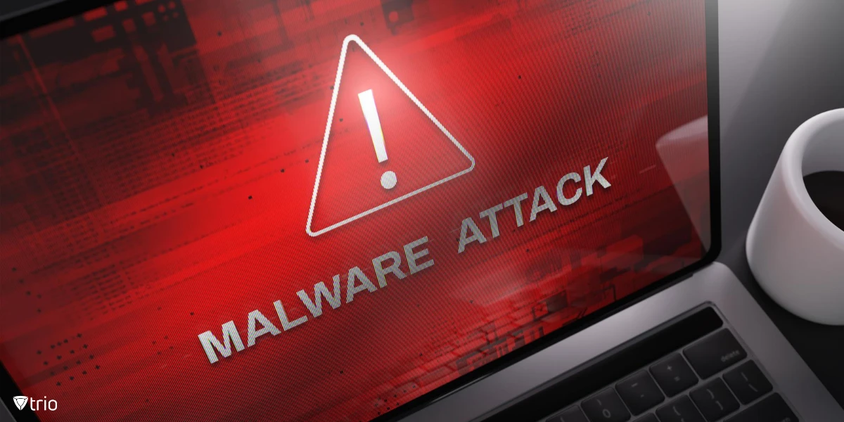 Malware Attack warning on a laptop screen