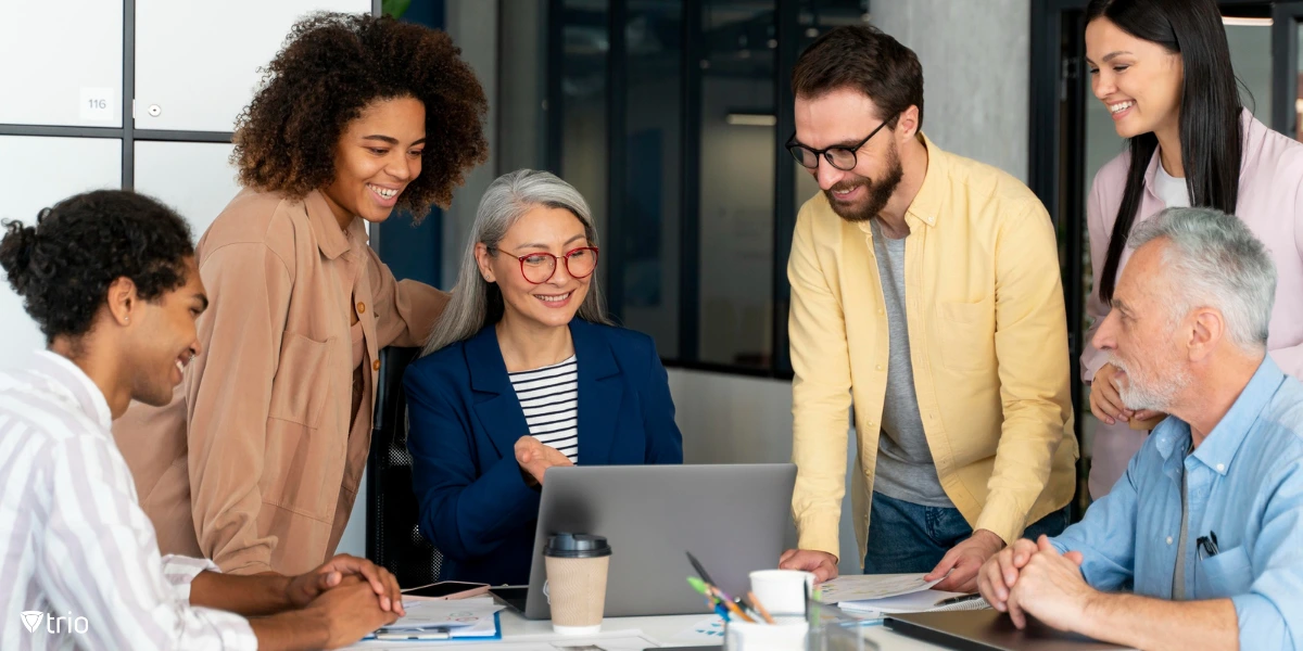 A team of professionals collaborating in an office, with clearly defined roles and responsibilities.