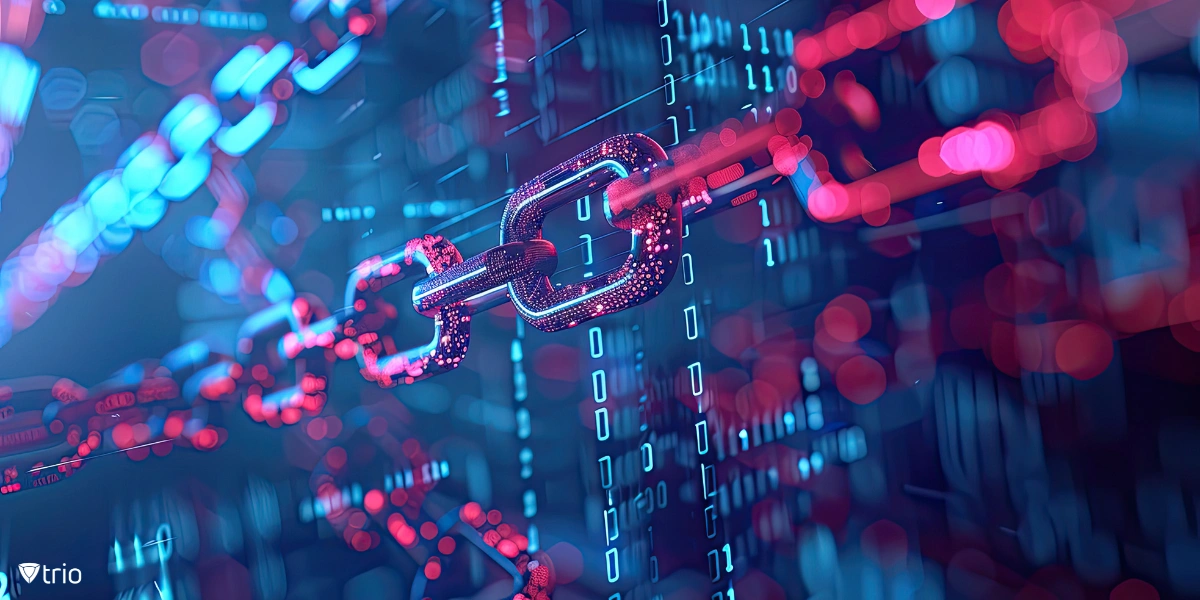 Abstract image of a chain on the backdrop of computer codes symbolizing the importance of data encryption protocols