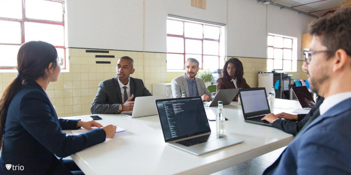 group of coworkers having a meeting