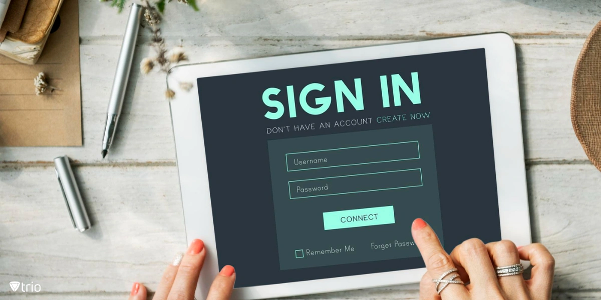 woman using a tablet to sign in