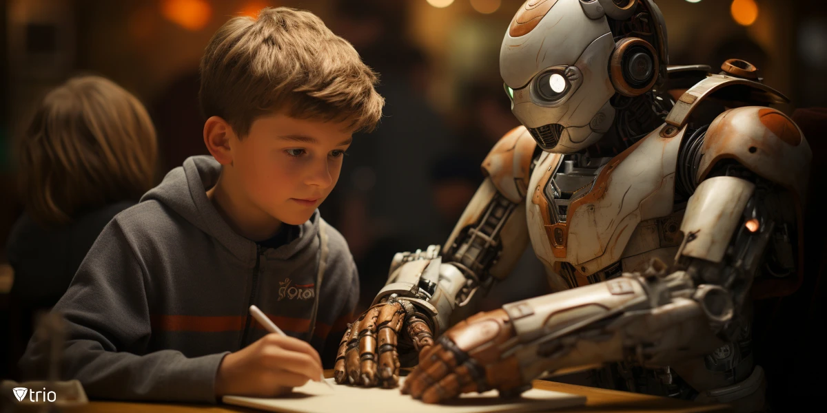 An AI-powered robot helping a student with his lessons