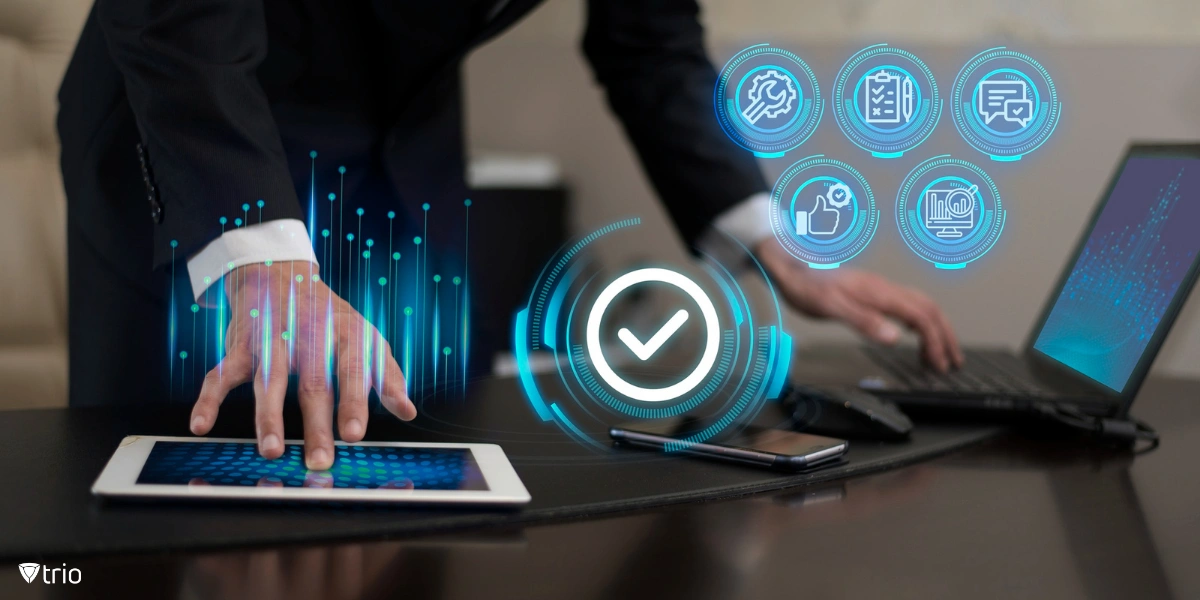 man working on two devices while managing assets