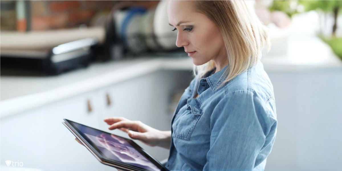 Woman creating a Guest Profile on a tablet with Windows 11