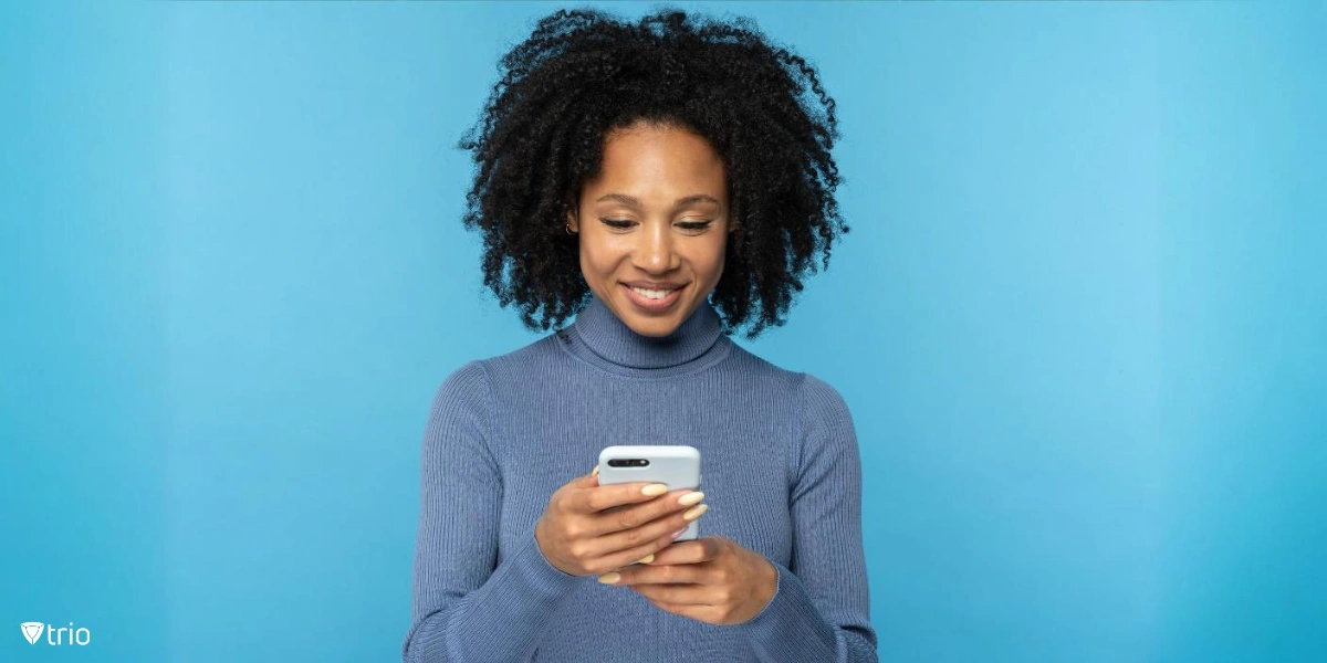 Woman reading SMS messages