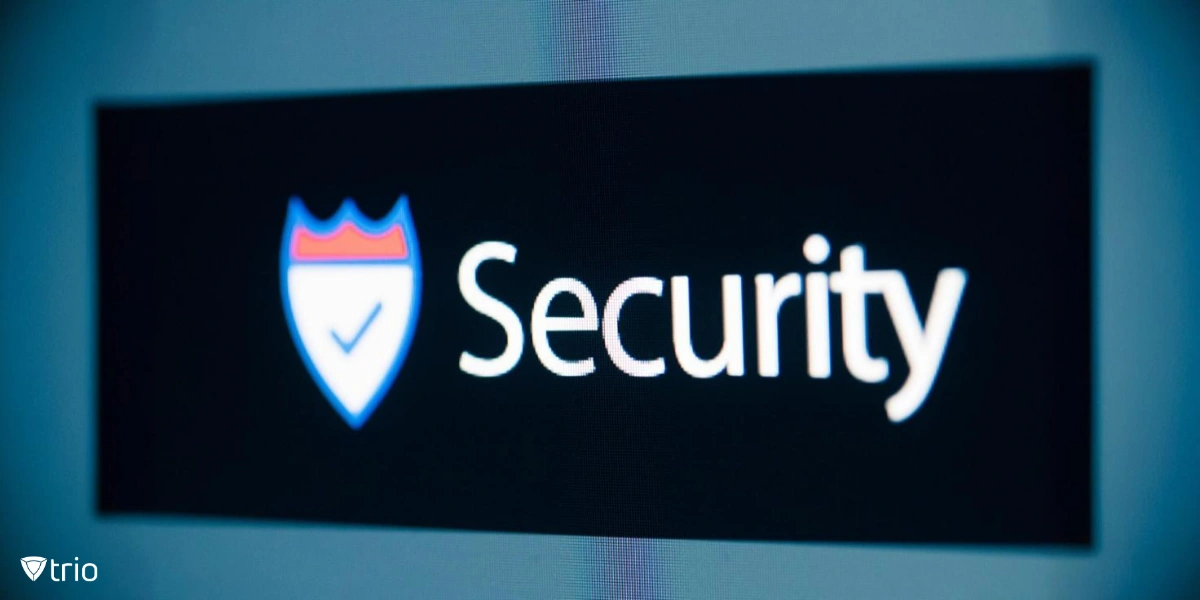 A digital display of the word "Security" next to a shield icon.